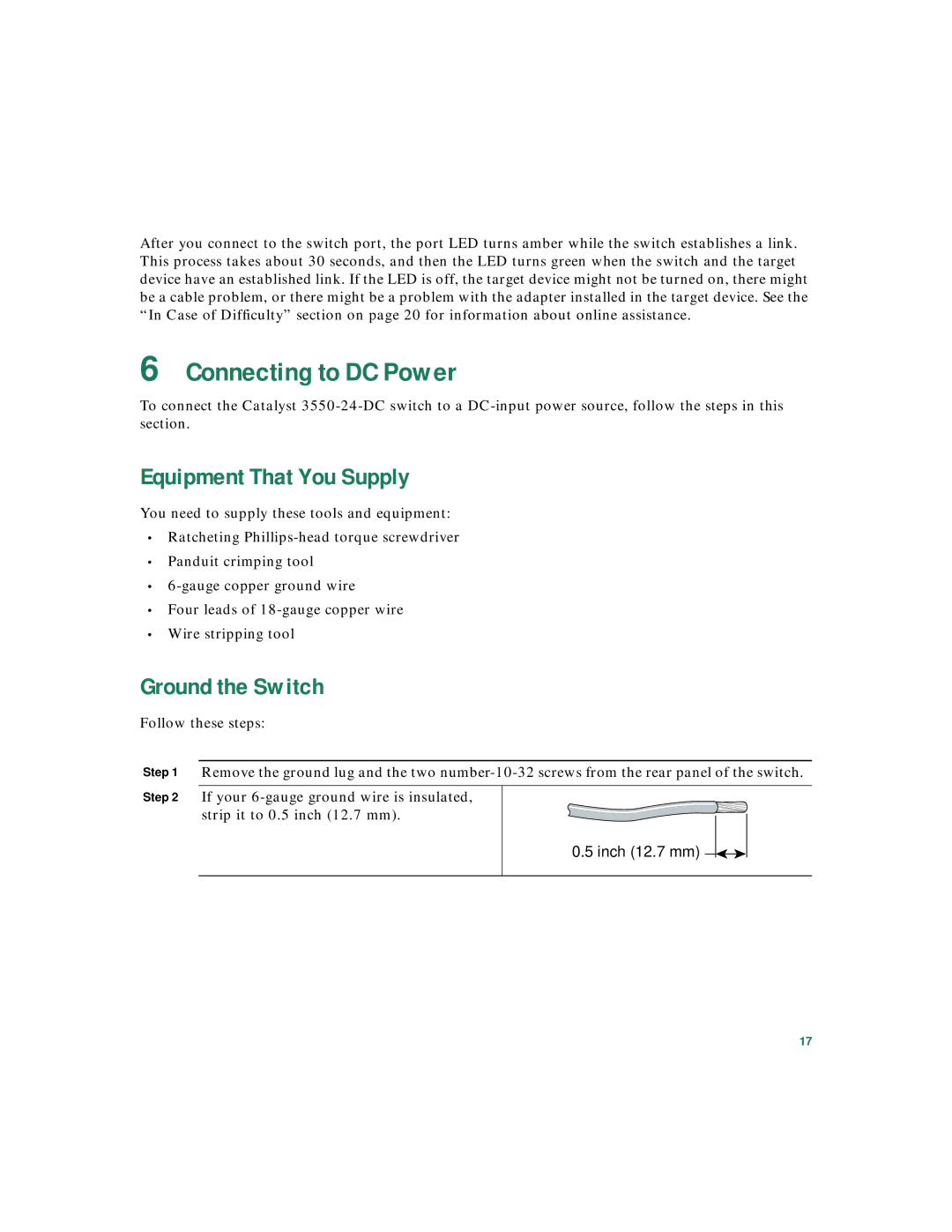 Panduit Catalyst 3550 warranty Connecting to DC Power, Ground the Switch 