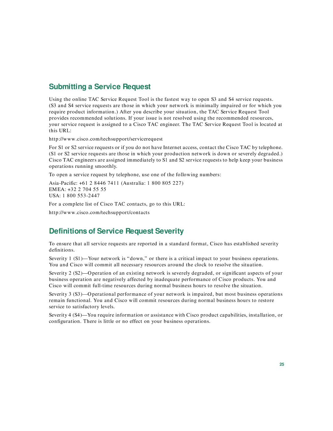 Panduit Catalyst 3550 warranty Submitting a Service Request, Definitions of Service Request Severity 