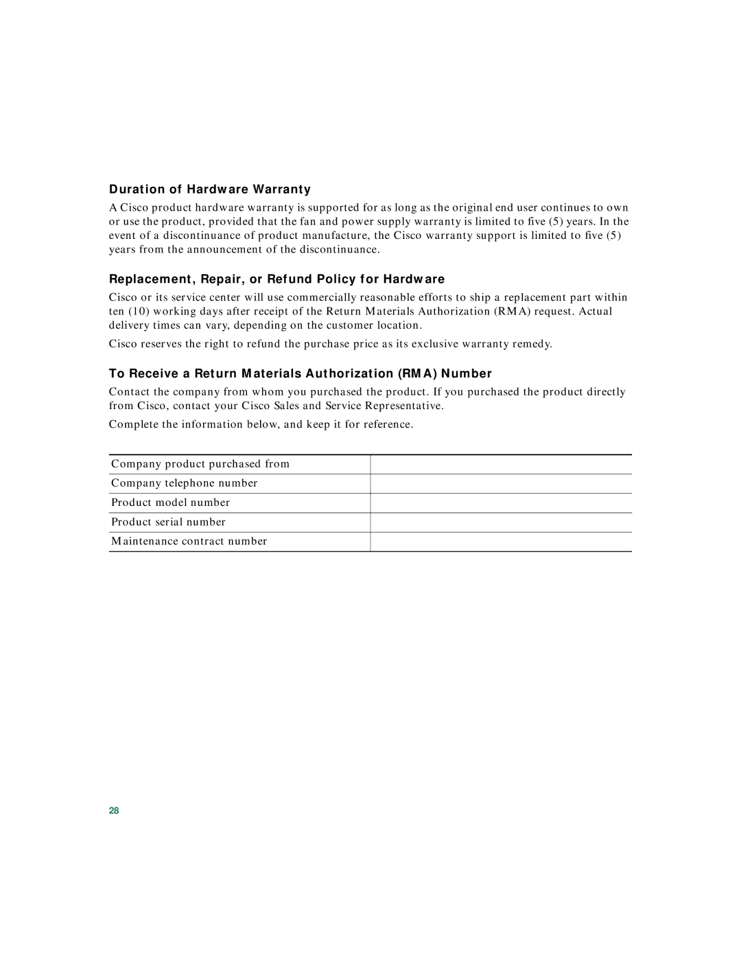 Panduit Catalyst 3550 warranty Duration of Hardware Warranty 