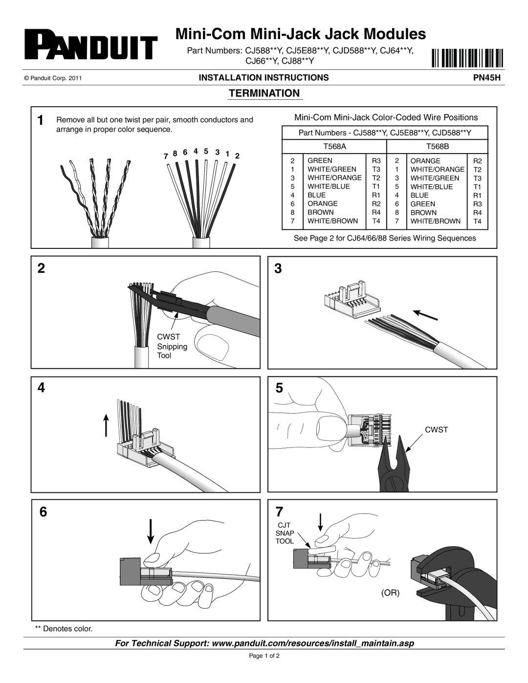 Panduit CJ66UIGY installation instructions Mini-Com Mini-Jack Jack Modules, Termination 