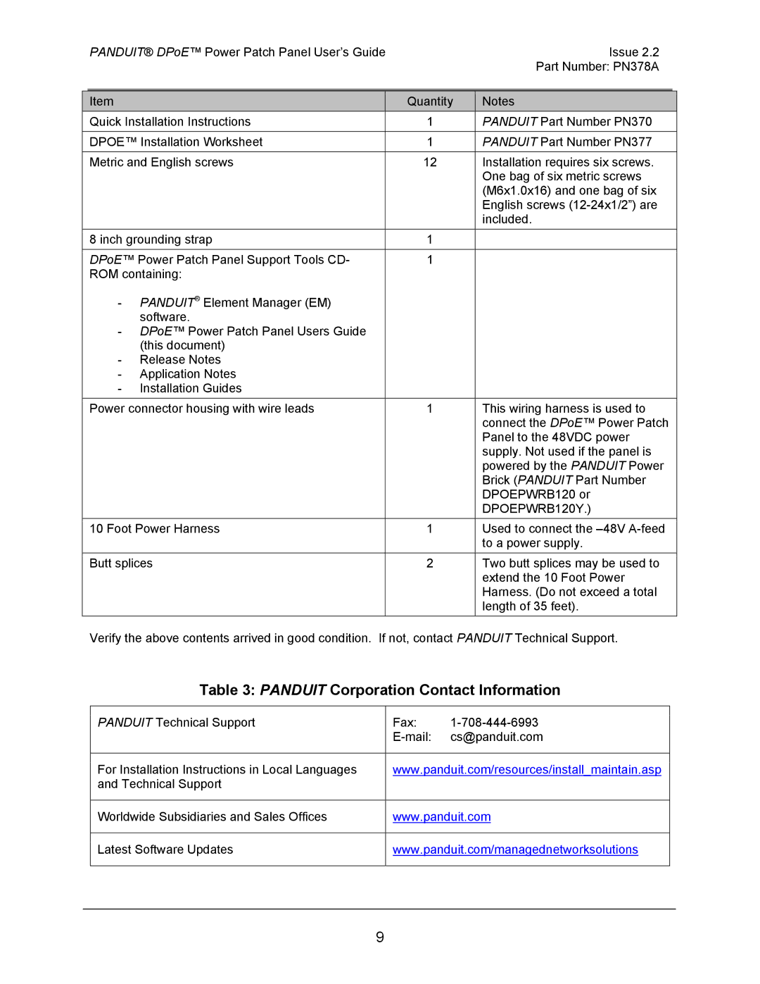 Panduit DPOE24S1XY, DPOE12U1XY, DPOE24U1XY manual Panduit Corporation Contact Information, DPOEPWRB120Y 