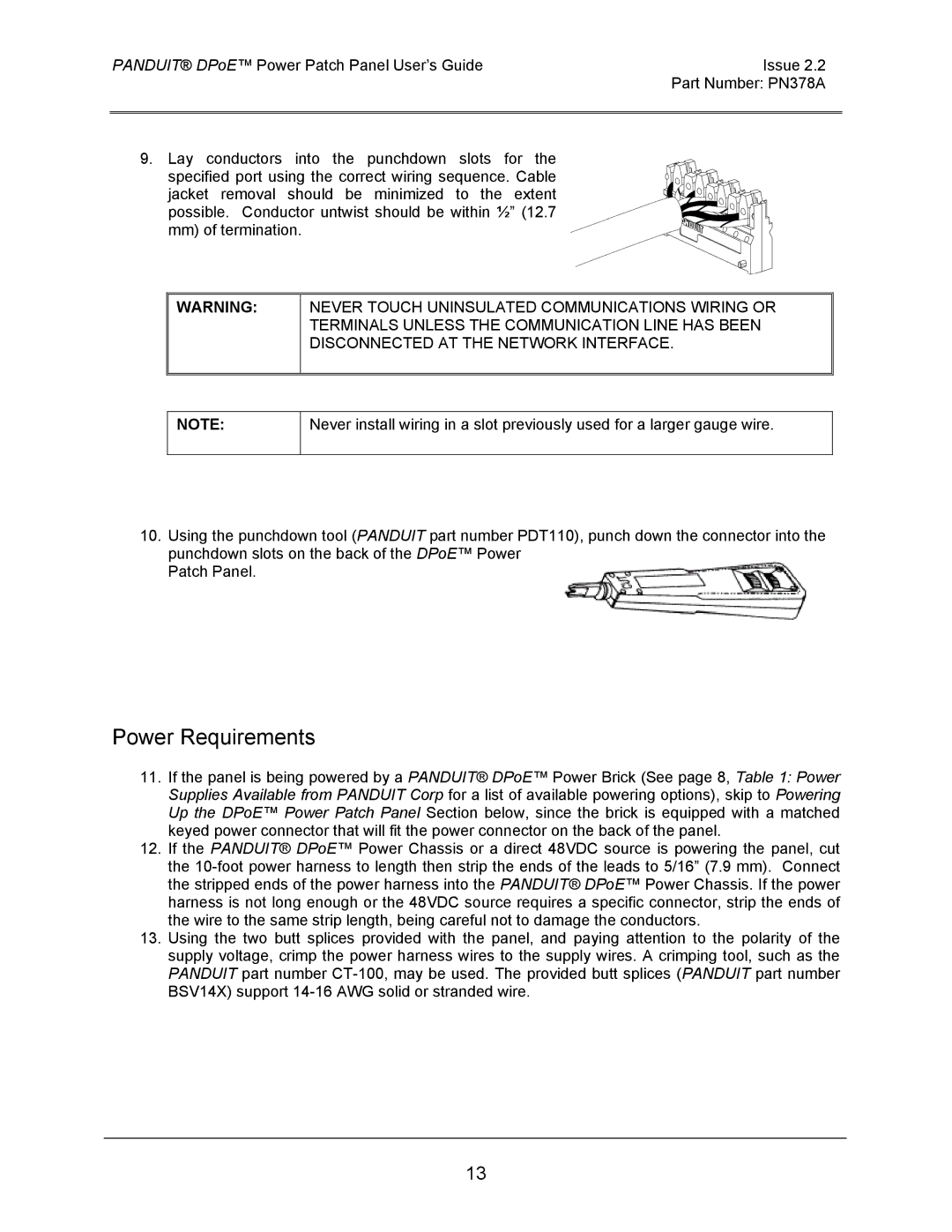 Panduit DPOE12U1XY, DPOE24S1XY, DPOE24U1XY manual Power Requirements 