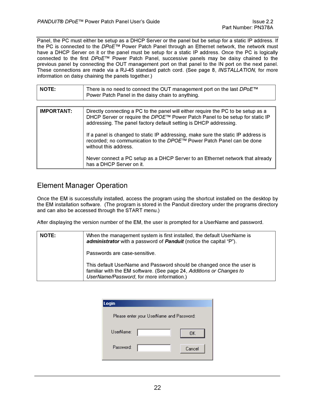 Panduit DPOE24S1XY, DPOE12U1XY, DPOE24U1XY manual Element Manager Operation 