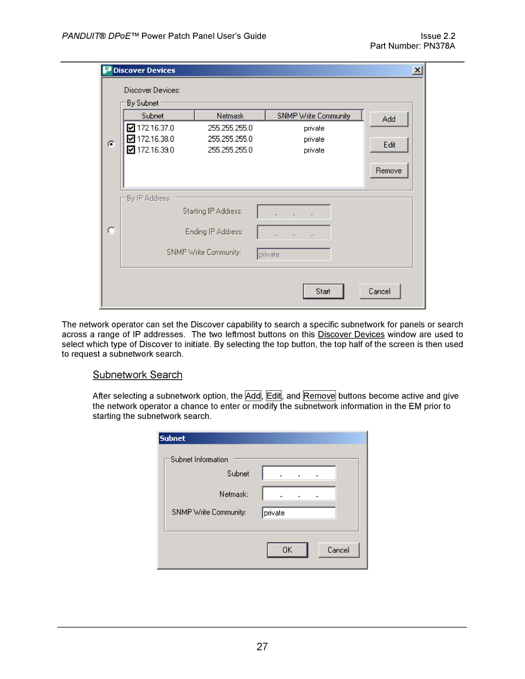 Panduit DPOE24S1XY, DPOE12U1XY, DPOE24U1XY manual Subnetwork Search 