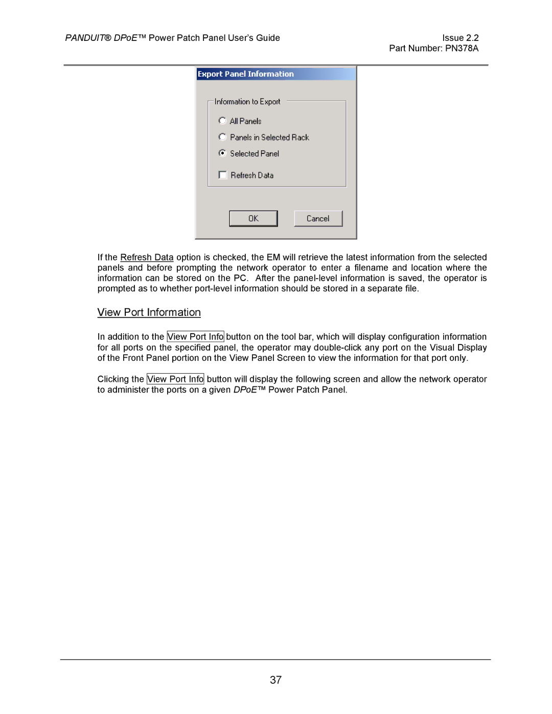 Panduit DPOE12U1XY, DPOE24S1XY, DPOE24U1XY manual View Port Information 