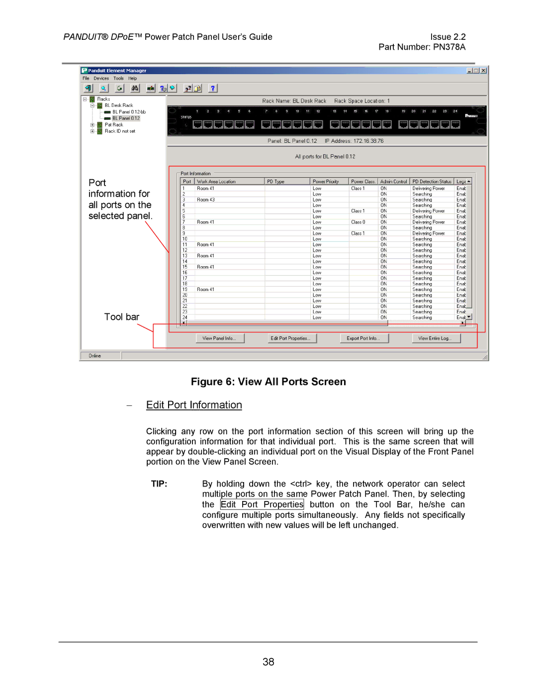 Panduit DPOE24U1XY, DPOE24S1XY, DPOE12U1XY manual View All Ports Screen, Edit Port Information 