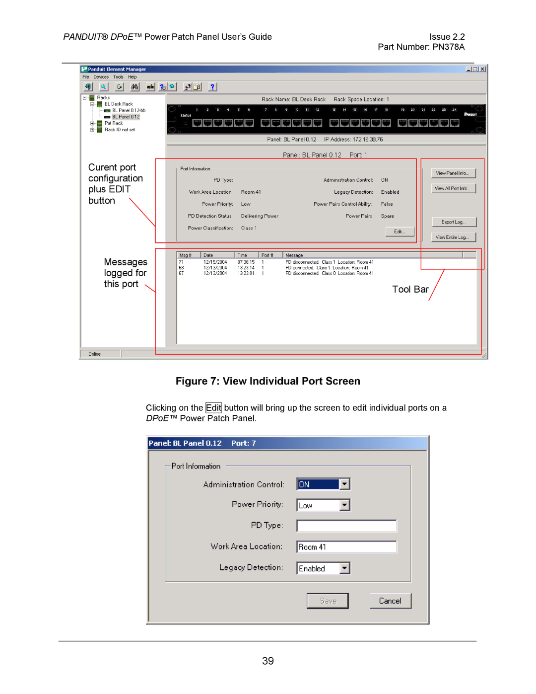 Panduit DPOE24S1XY, DPOE12U1XY, DPOE24U1XY manual View Individual Port Screen 