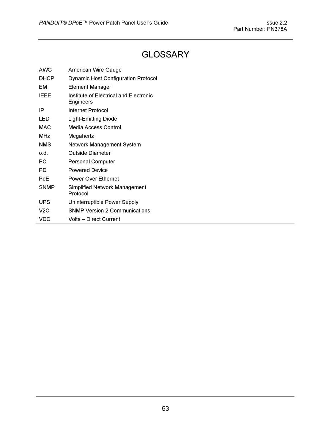 Panduit DPOE24S1XY, DPOE12U1XY, DPOE24U1XY manual Glossary 