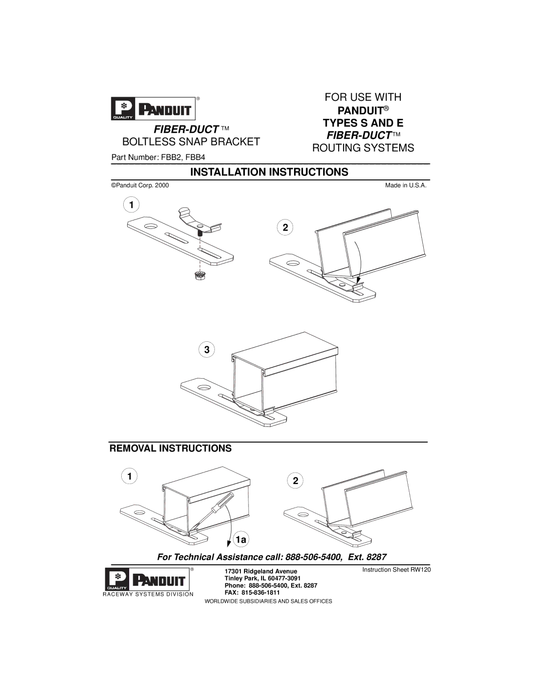 Panduit FBB2 installation instructions For USE with, Panduit, Types S and E, Routing Systems, Installation Instructions 