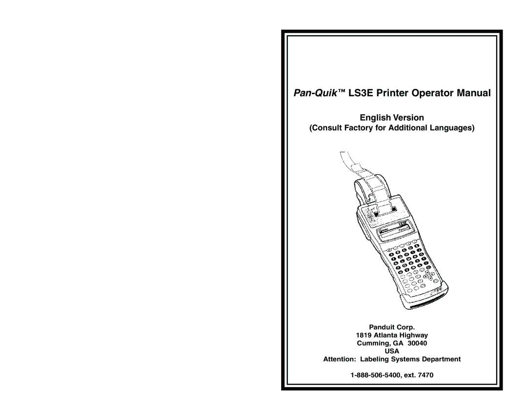 Panduit manual Pan-Quik LS3E Printer Operator Manual 