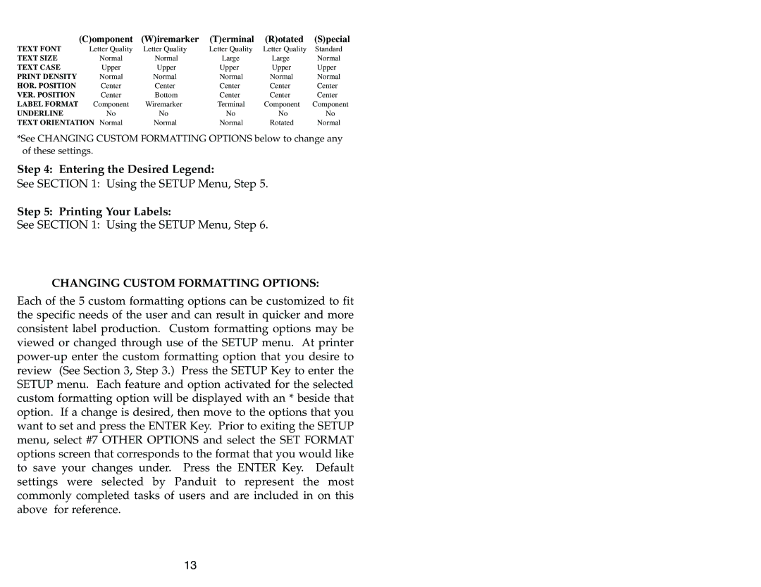 Panduit LS3E manual Changing Custom Formatting Options, Component Wiremarker Terminal Rotated Special 