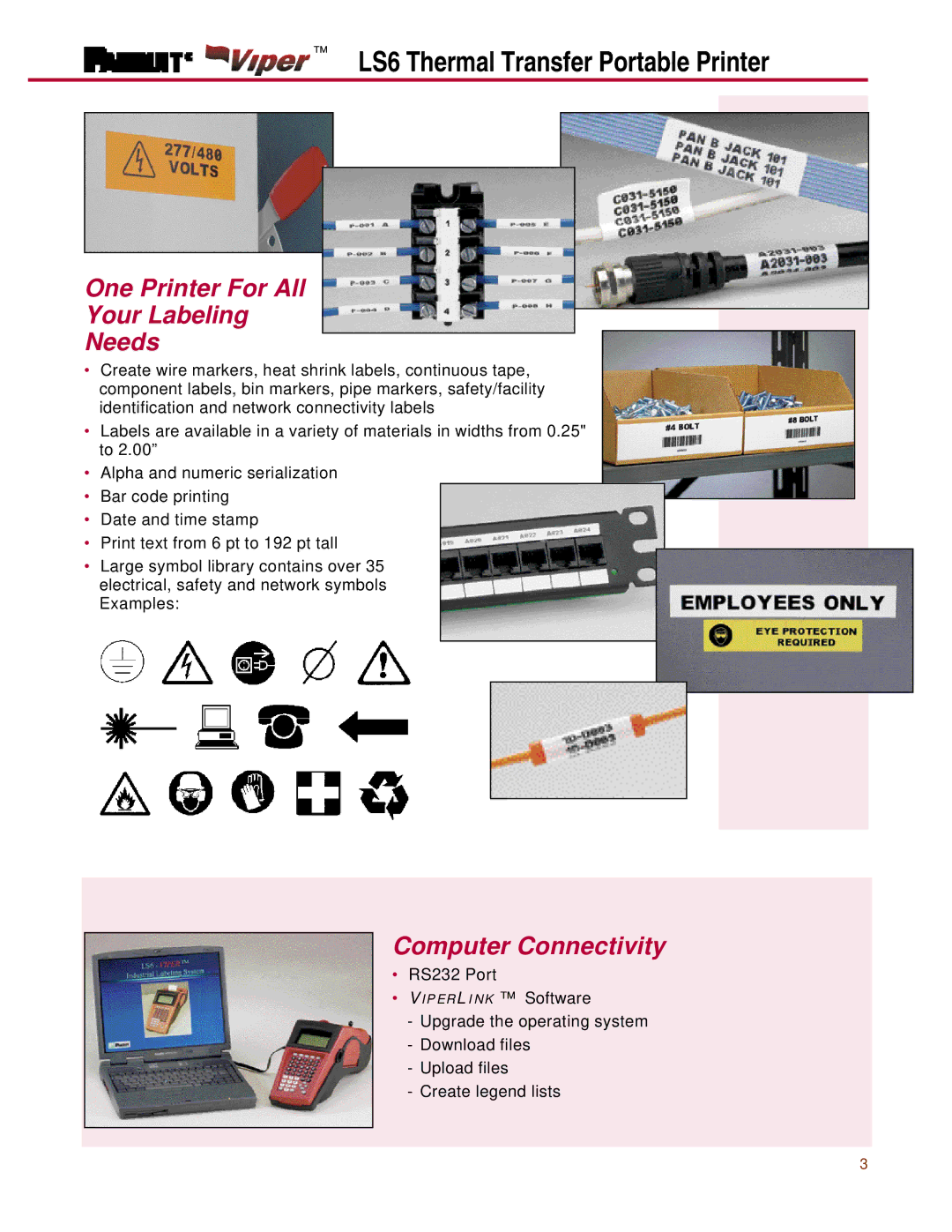 Panduit LS6 manual One Printer For All Your Labeling Needs, Computer Connectivity 