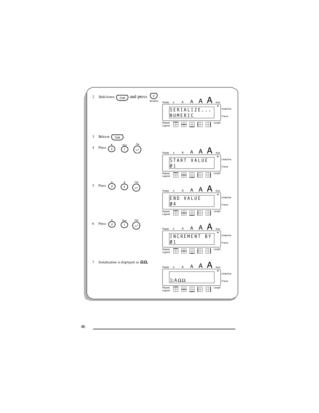 Panduit LS7 manual Serialize, Numeric, Start Value, END Value 