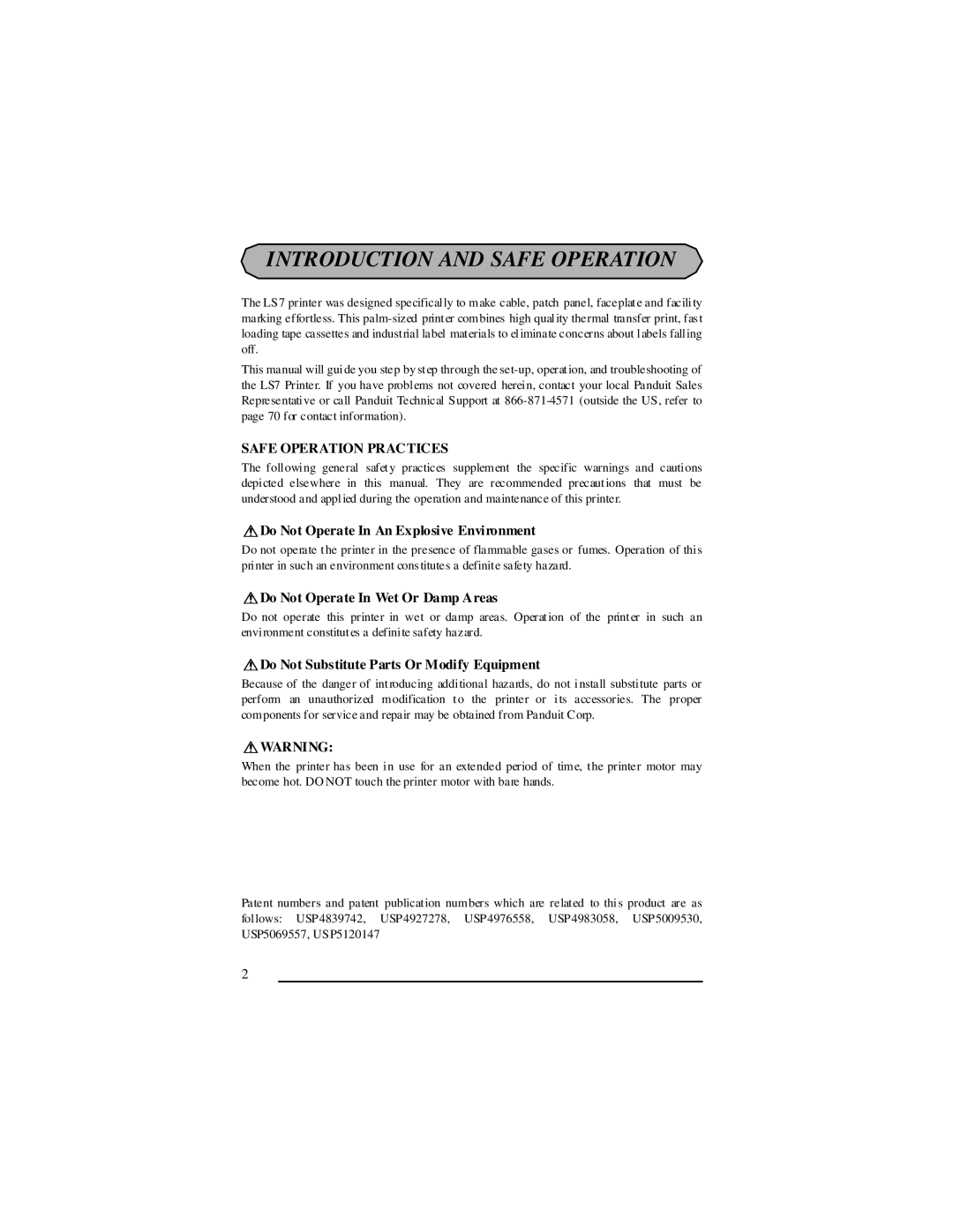 Panduit LS7 manual Introduction and Safe Operation, Safe Operation Practices, Do Not Operate In An Explosive Environment 