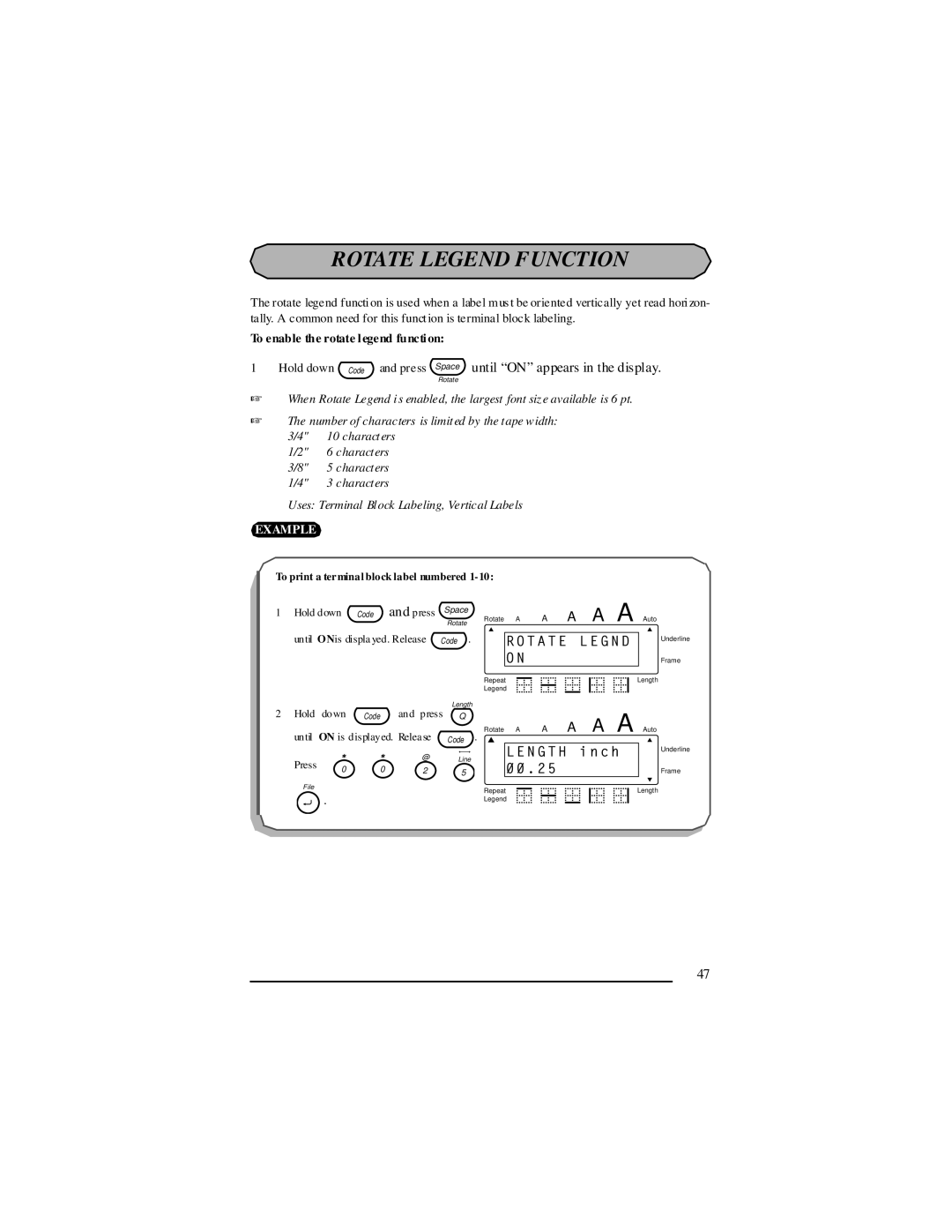 Panduit LS7 manual Rotate Legend Function, To enable the rotate legend function 