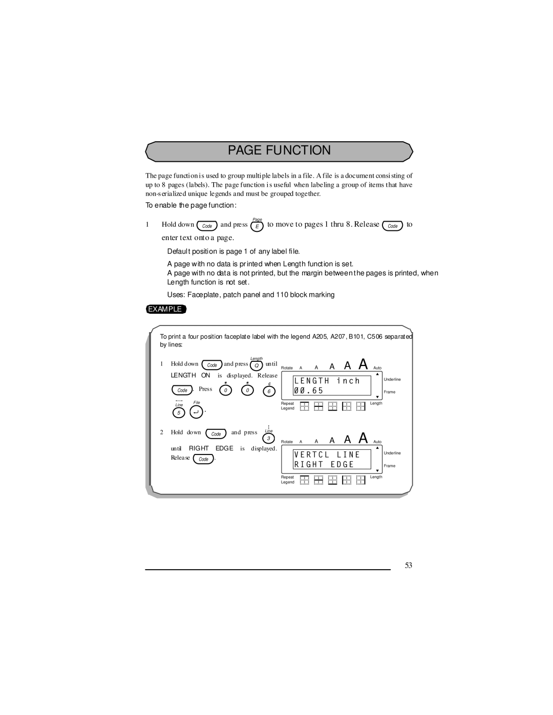 Panduit LS7 manual Function, To enable the page function 