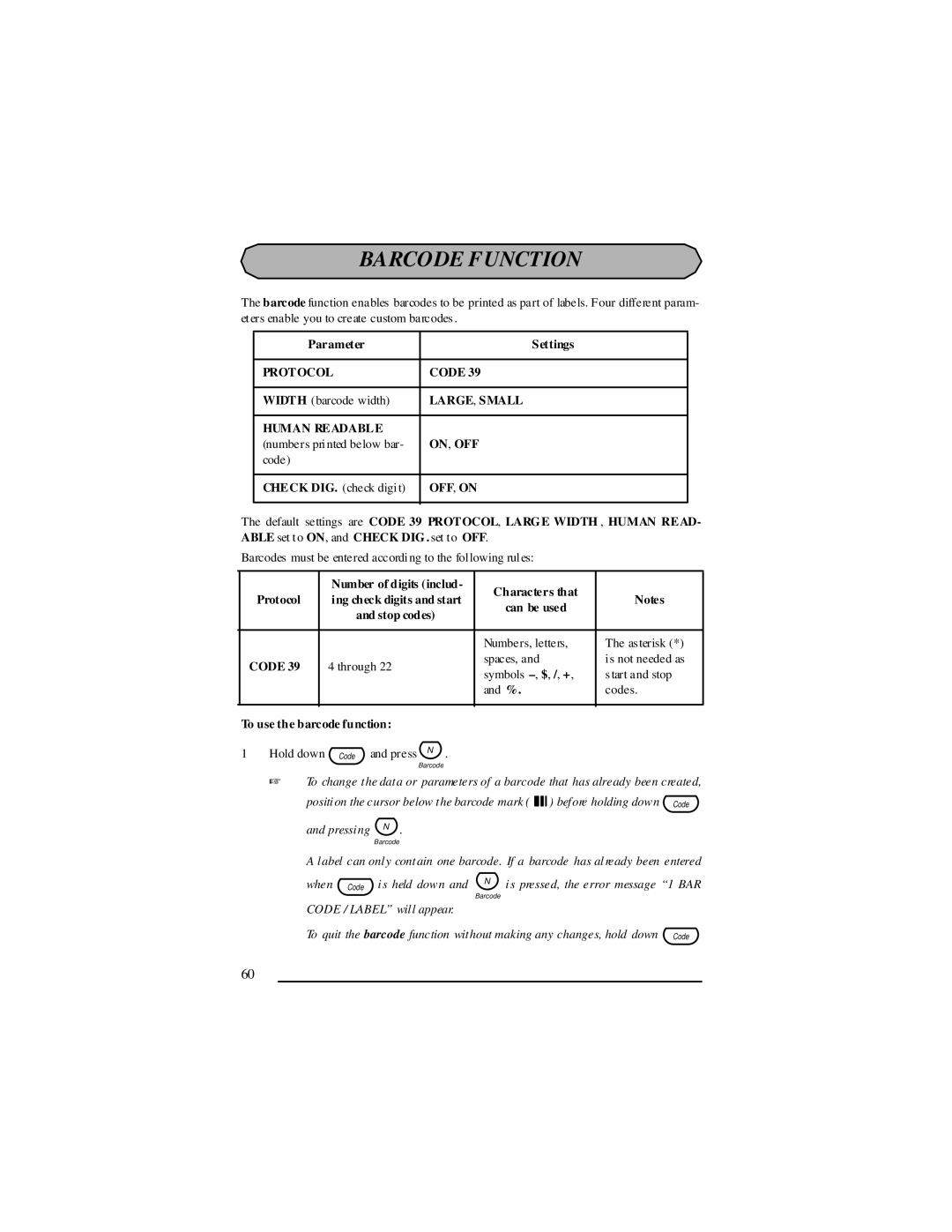 Panduit LS7 manual Barcode Function 