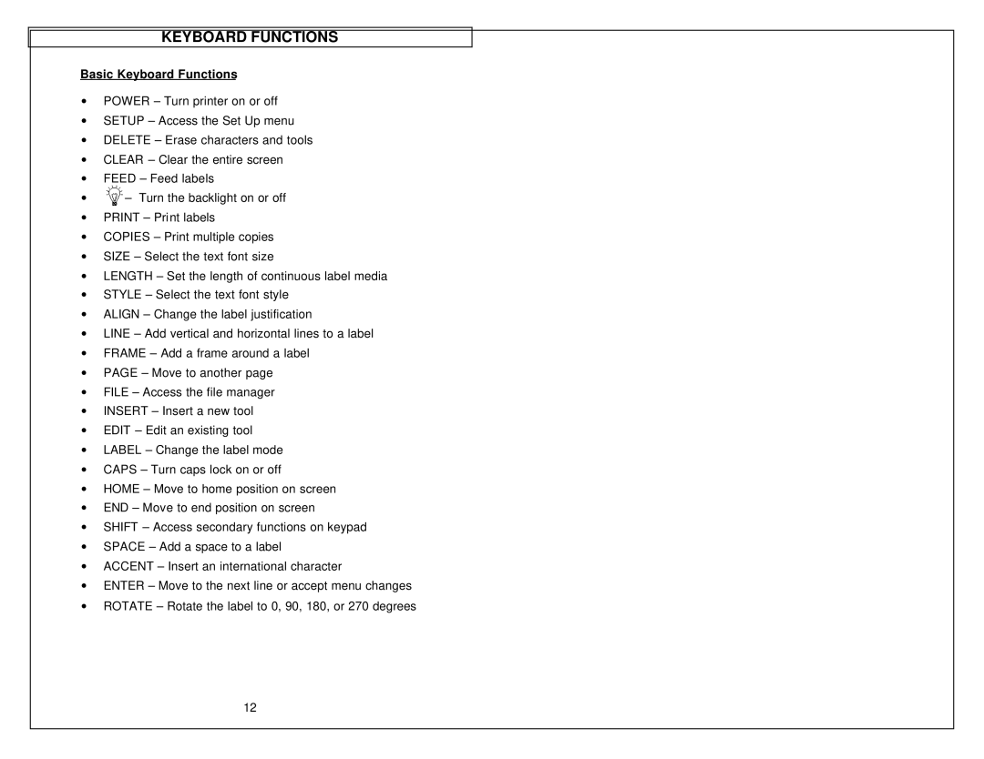 Panduit LS8 manual Basic Keyboard Functions 