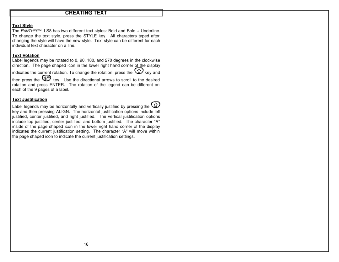 Panduit LS8 manual Text Style, Text Rotation, Text Justification 