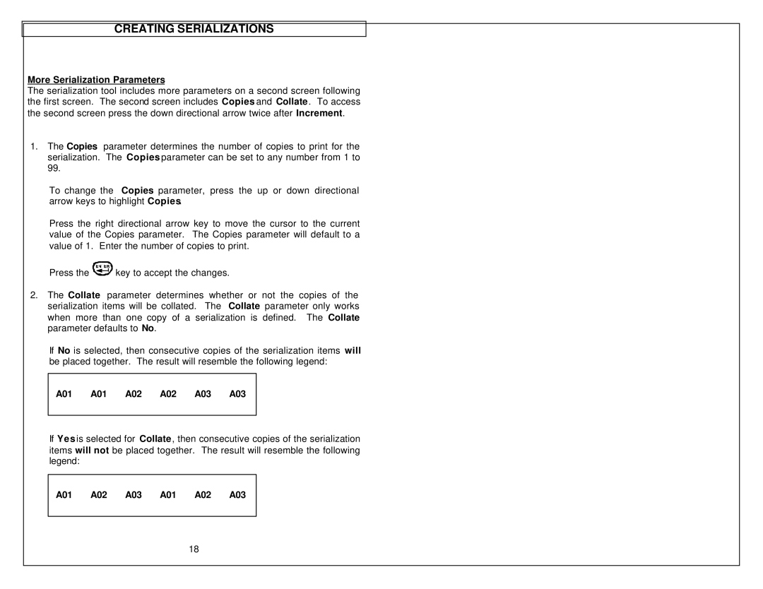 Panduit LS8 manual More Serialization Parameters, A01 A02 A03 