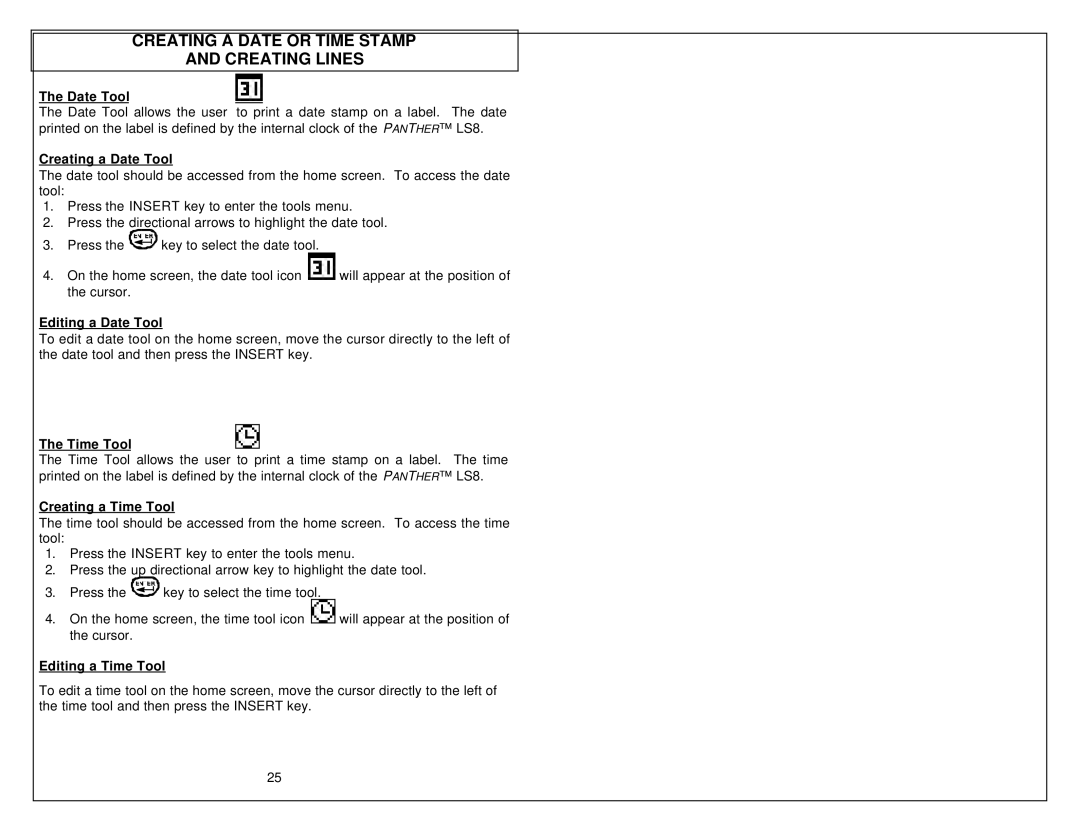 Panduit LS8 manual Creating a Date or Time Stamp Creating Lines 