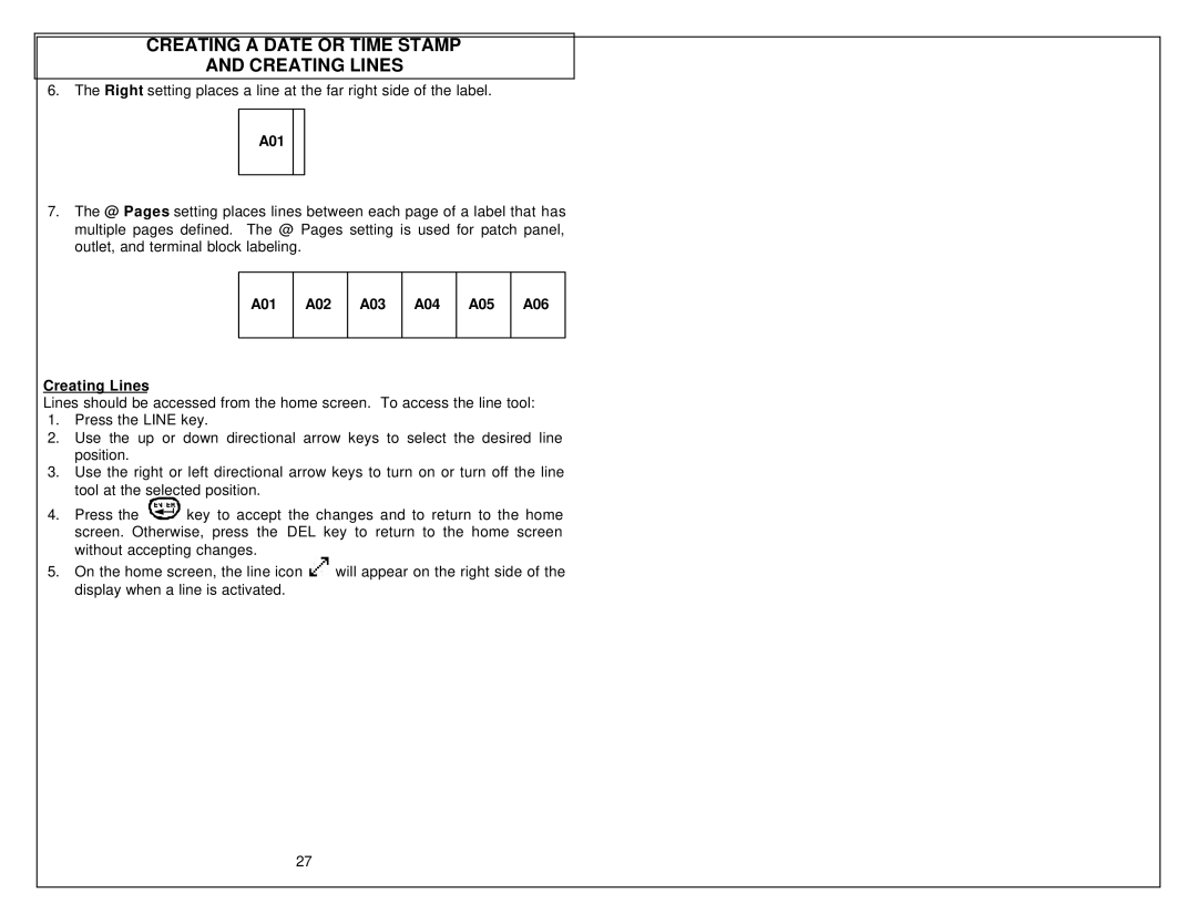 Panduit LS8 manual A01 A02 A03 A04 A05 A06 Creating Lines 