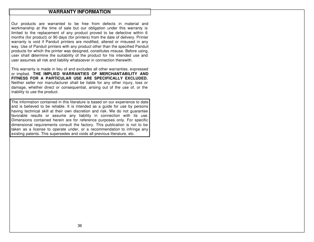 Panduit LS8 manual Warranty Information 