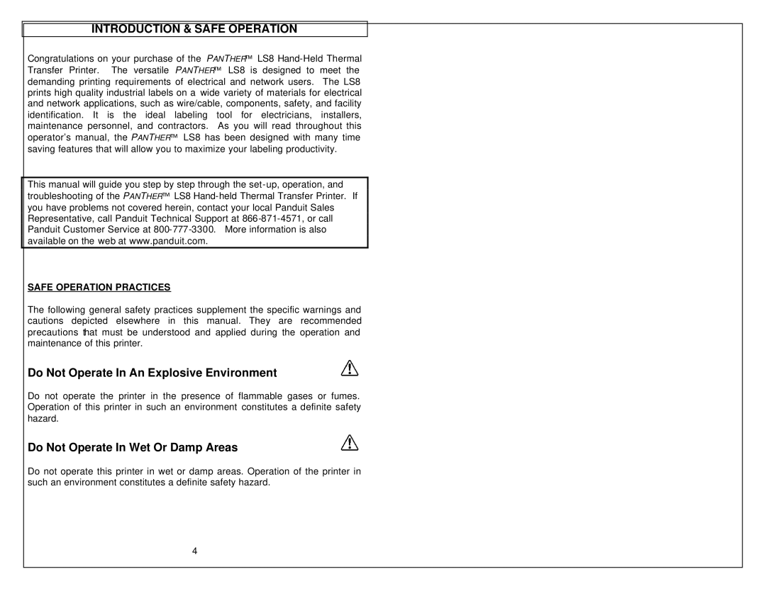 Panduit LS8 manual Introduction & Safe Operation, Safe Operation Practices 