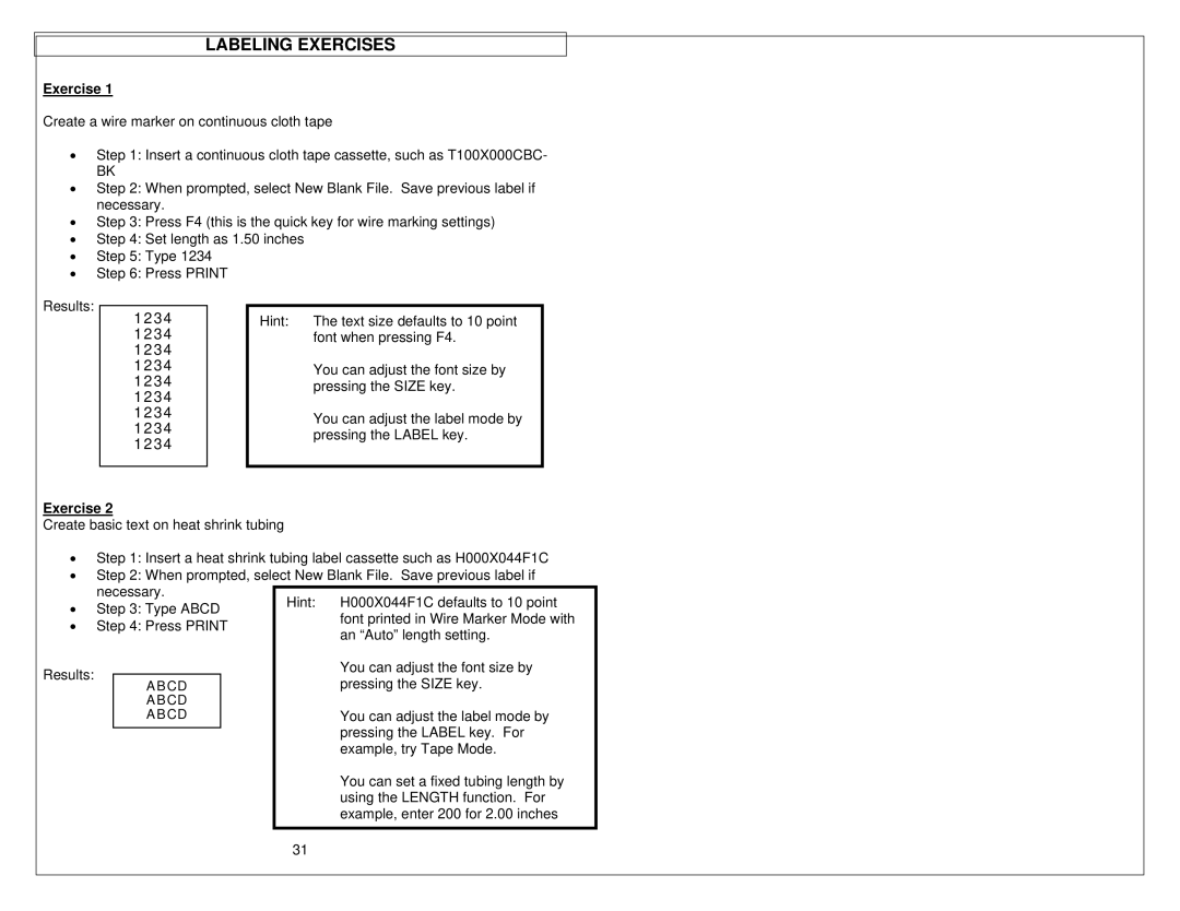 Panduit LS9 manual Labeling Exercises, 1234 