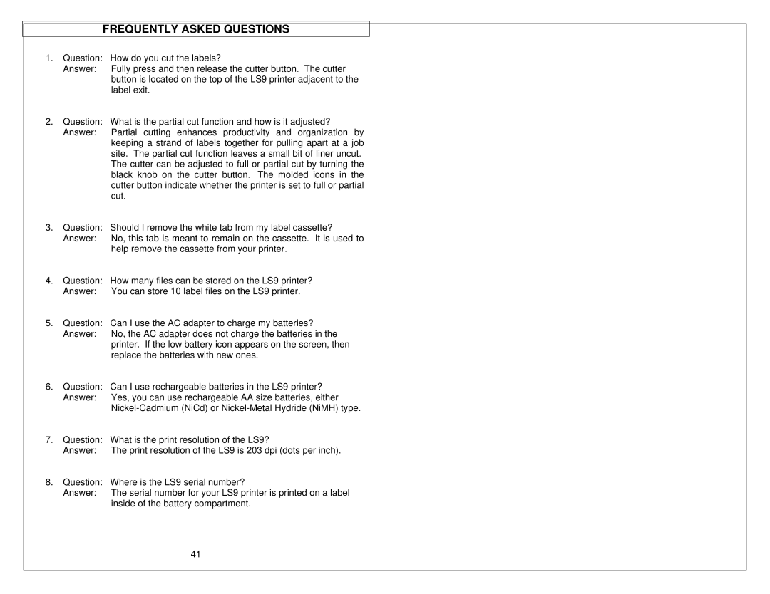 Panduit LS9 manual Frequently Asked Questions 