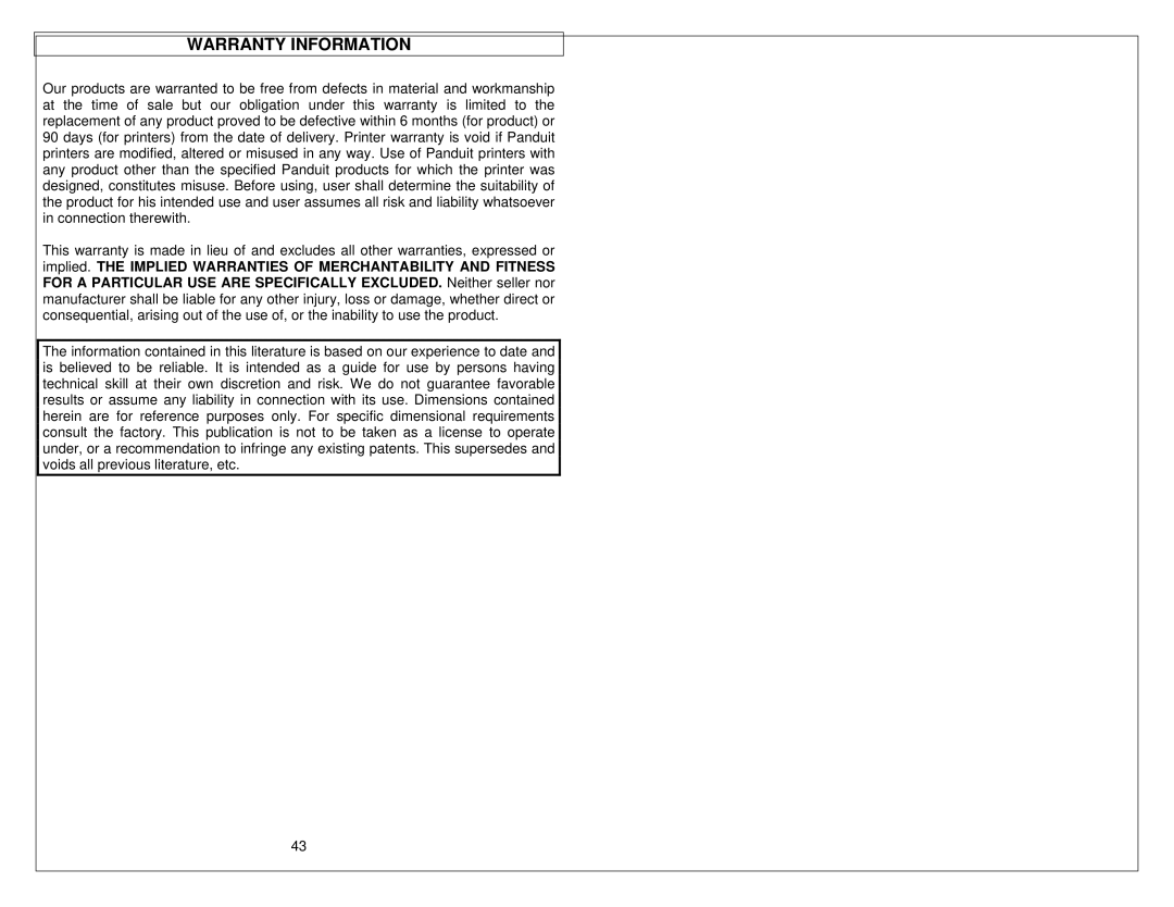 Panduit LS9 manual Warranty Information 