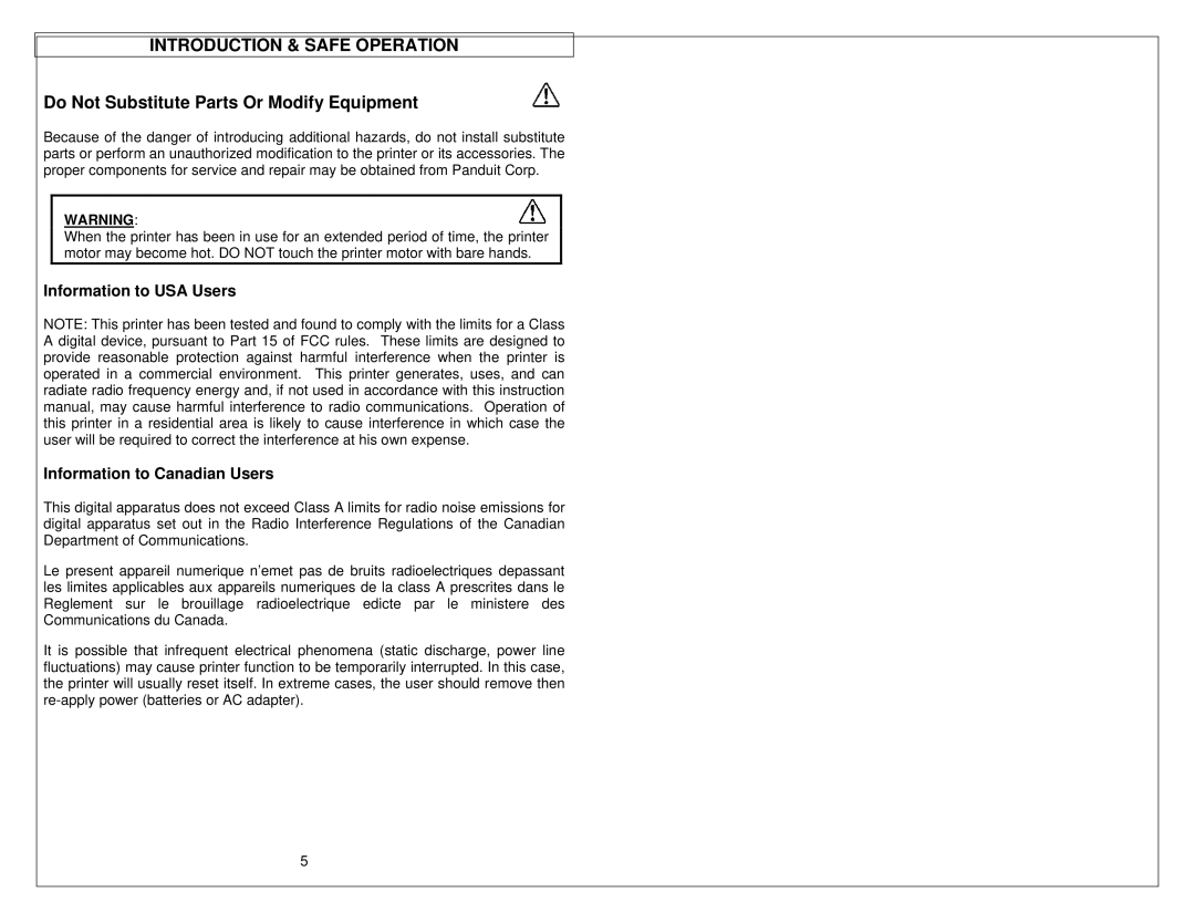 Panduit LS9 manual Do Not Substitute Parts Or Modify Equipment 