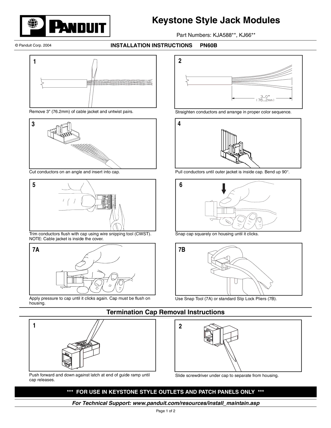 Panduit Model PN60B installation instructions Keystone Style Jack Modules 