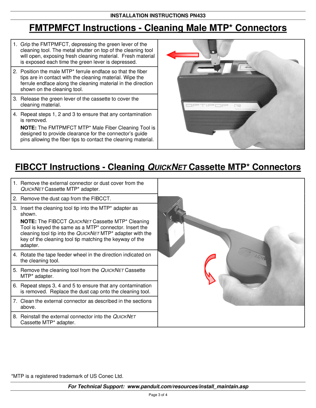 Panduit PN433 manual Fmtpmfct Instructions Cleaning Male MTP* Connectors 