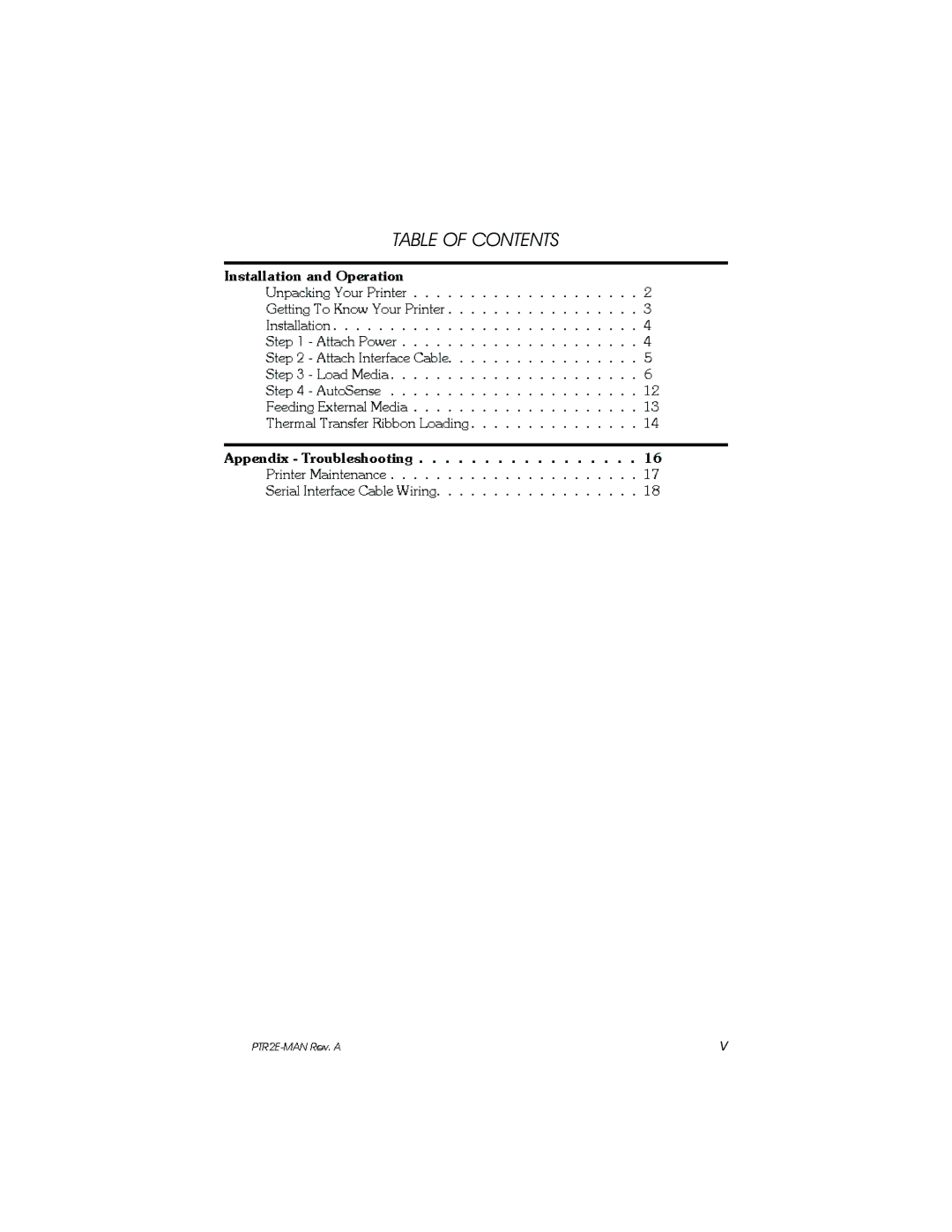 Panduit PTR2E user manual Table of Contents 