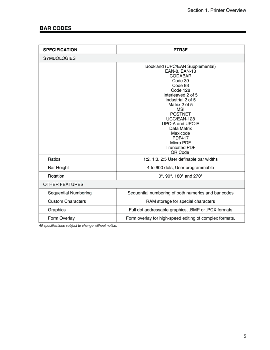 Panduit PTR3E manual BAR Codes, MSI Postnet UCC/EAN-128 