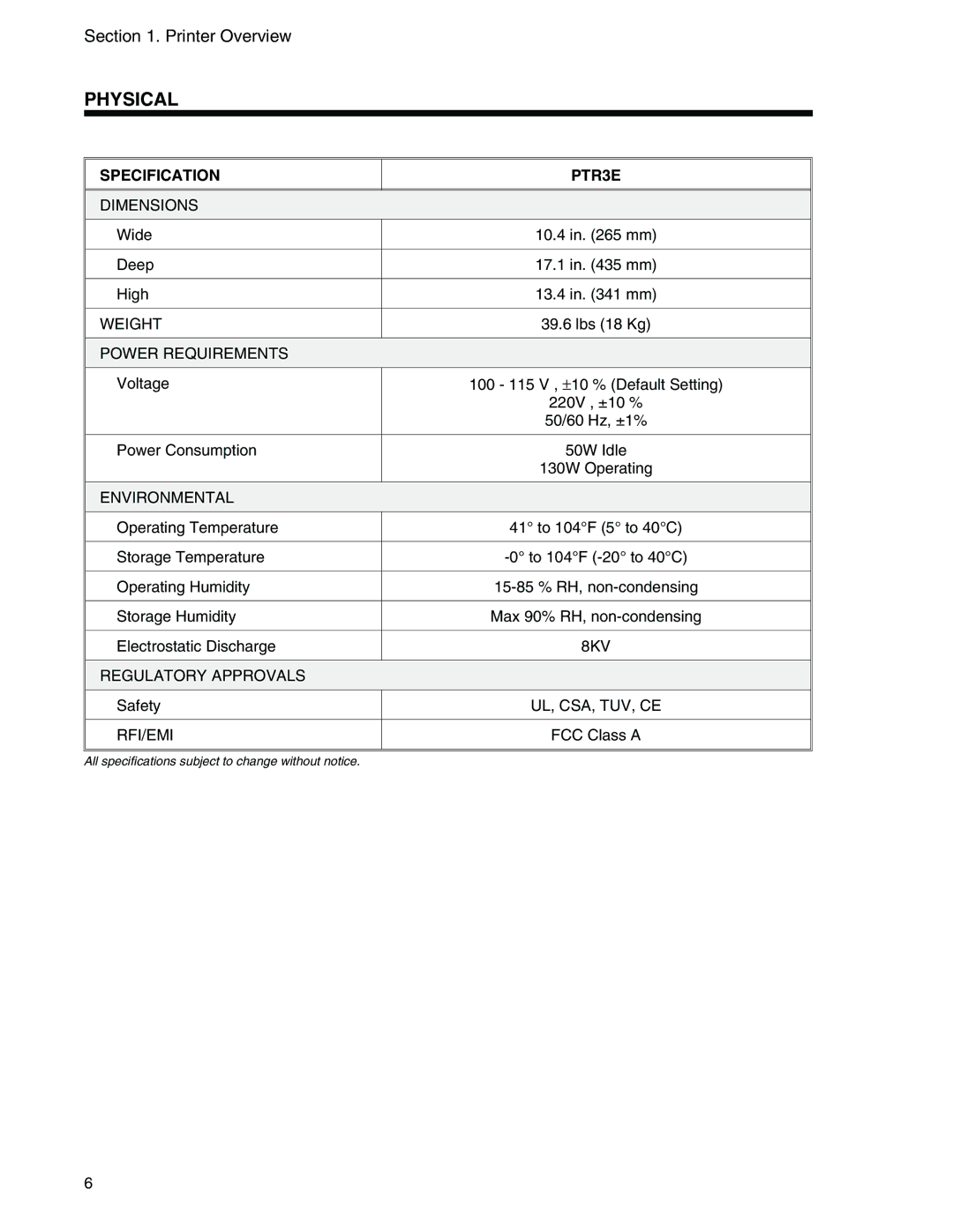 Panduit PTR3E manual Physical, Power Requirements 