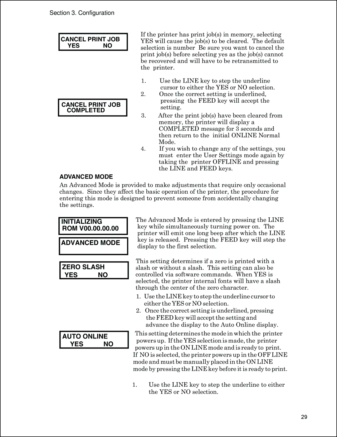 Panduit PTR3E manual Initializing ROM Advanced Mode Zero Slash YES no Auto Online 