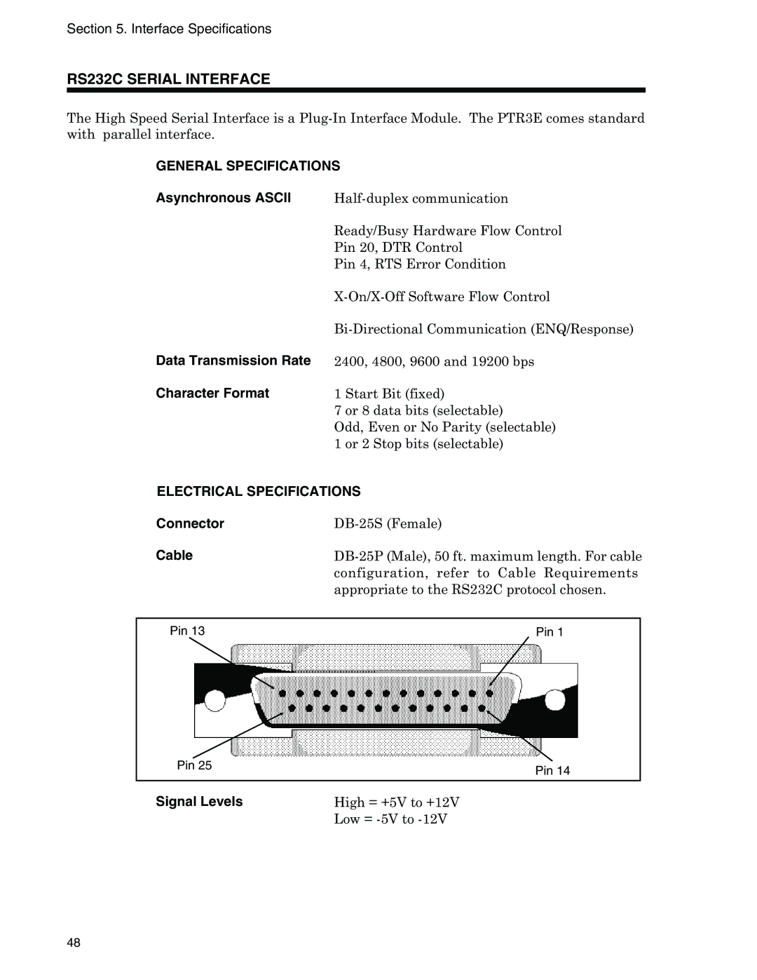 Panduit PTR3E manual RS232C Serial Interface, General Specifications 