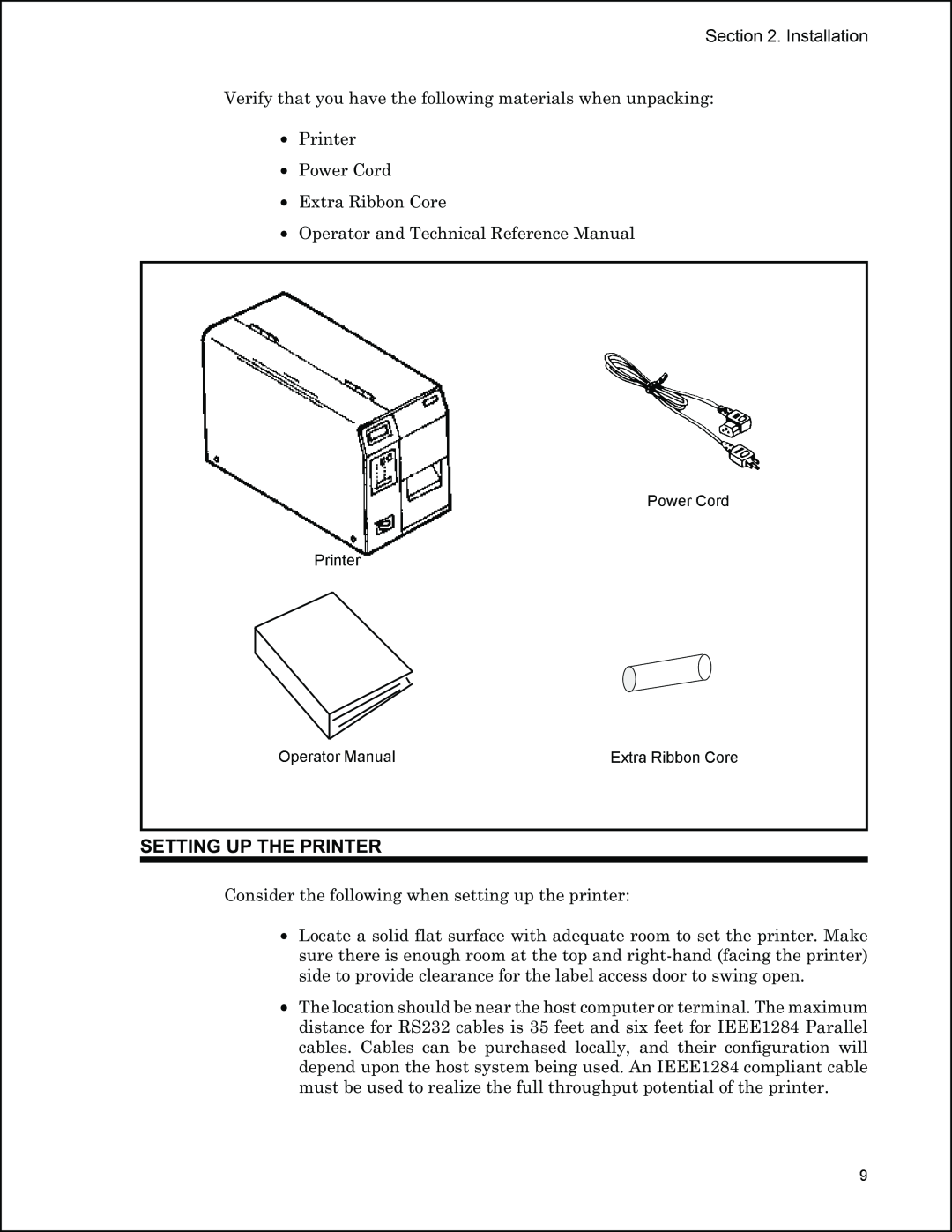 Panduit PTR3E manual Setting Up The Printer, OperatorManual, ExtraRibbonCore 
