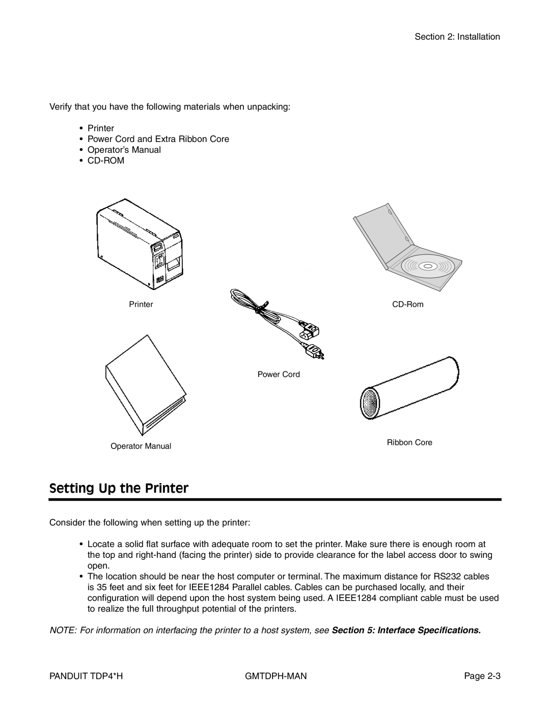 Panduit TDP43H, TDP42H, TDP46H manual Setting Up the Printer 