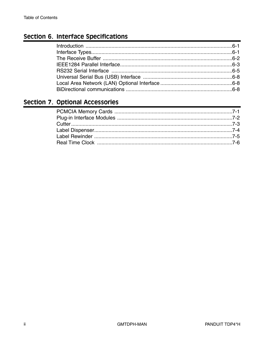 Panduit TDP42H, TDP43H, TDP46H manual Interface Specifications, Optional Accessories 