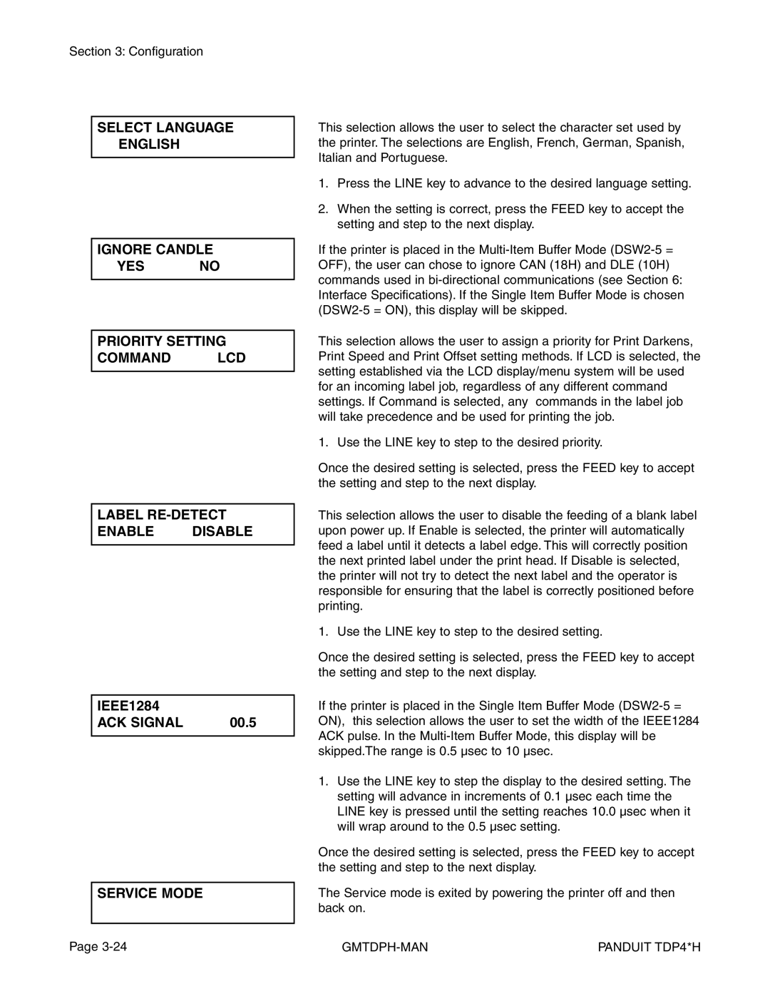 Panduit TDP46H, TDP43H, TDP42H manual ACK Signal, Service Mode 