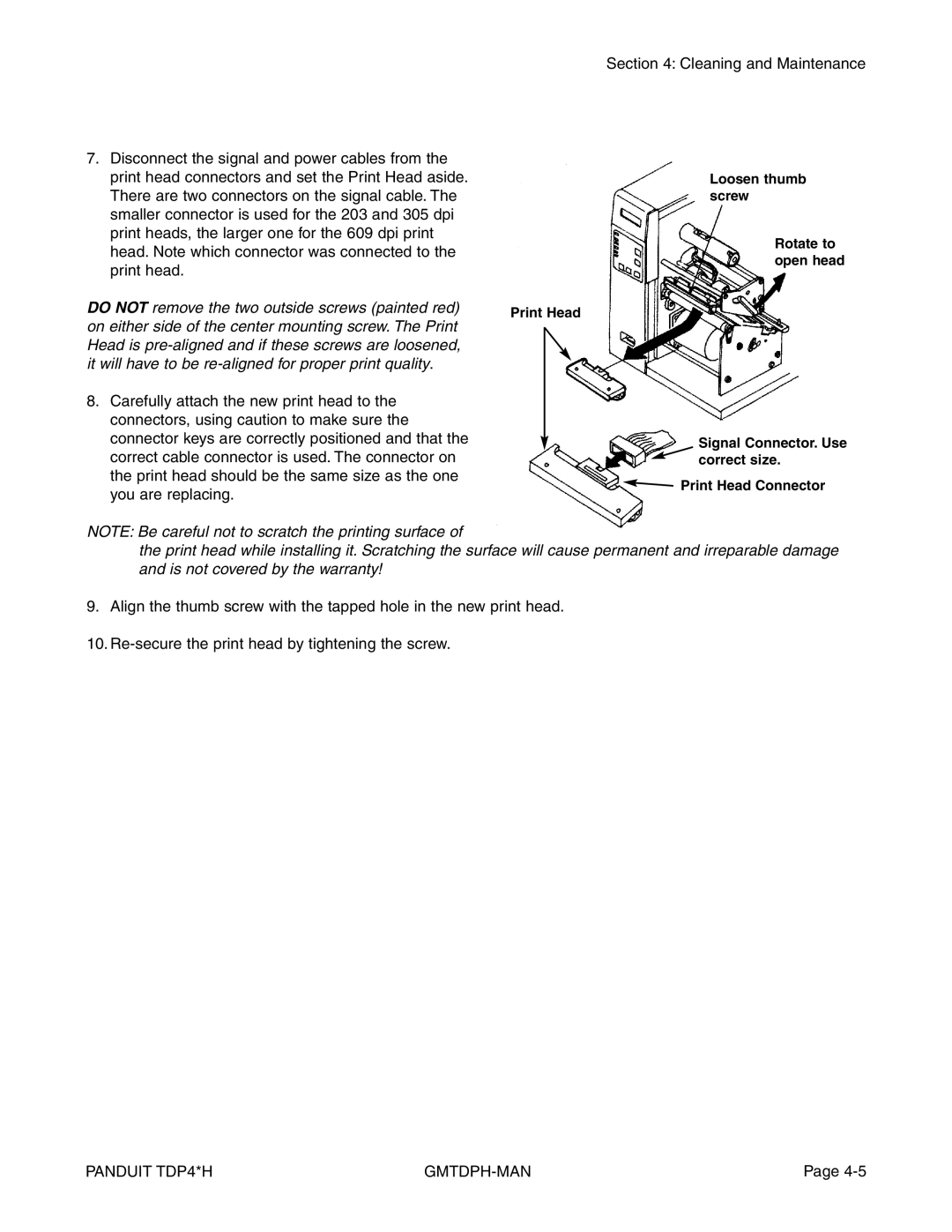 Panduit TDP46H, TDP43H, TDP42H manual Do not remove the two outside screws painted red 