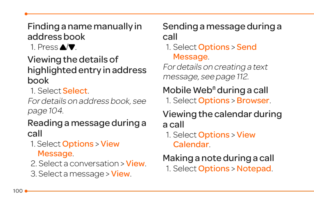 Pantech 4 manual Mobile WebN during a call, Select Options Browser, Select Options Notepad 