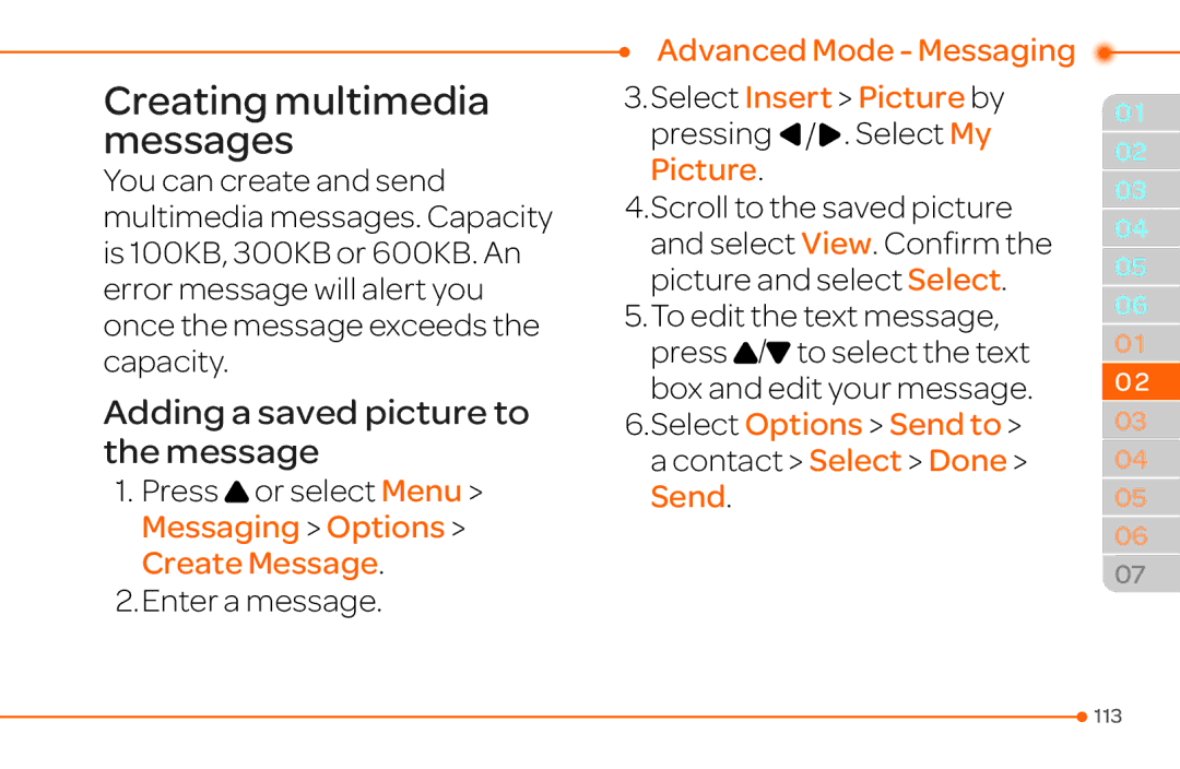 Pantech 4 manual Advanced Mode Messaging Select Insert Picture by, Select Options Send to a contact Select Done Send 