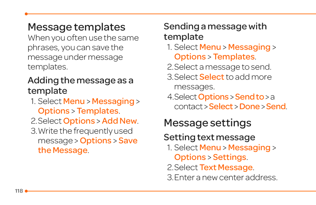 Pantech 4 manual Message templates, Message settings, Adding the message as a template, Sending a message with template 