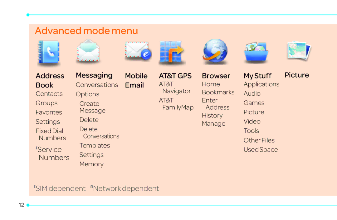 Pantech 4 manual Advanced mode menu 