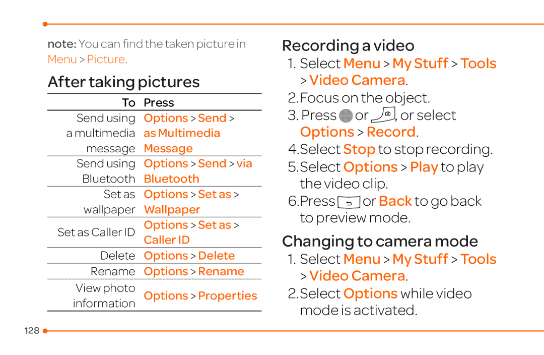 Pantech 4 manual After taking pictures, Select Menu My Stuff Tools Video Camera 