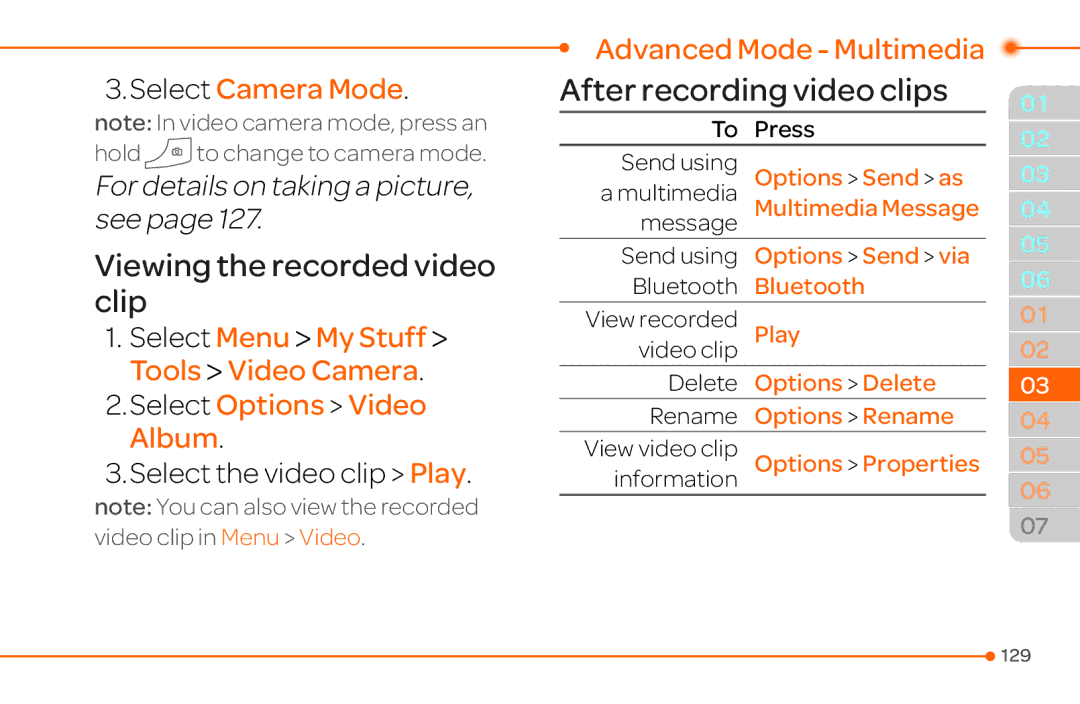 Pantech 4 manual Select Camera Mode, Select Options Video Album Select the video clip Play 